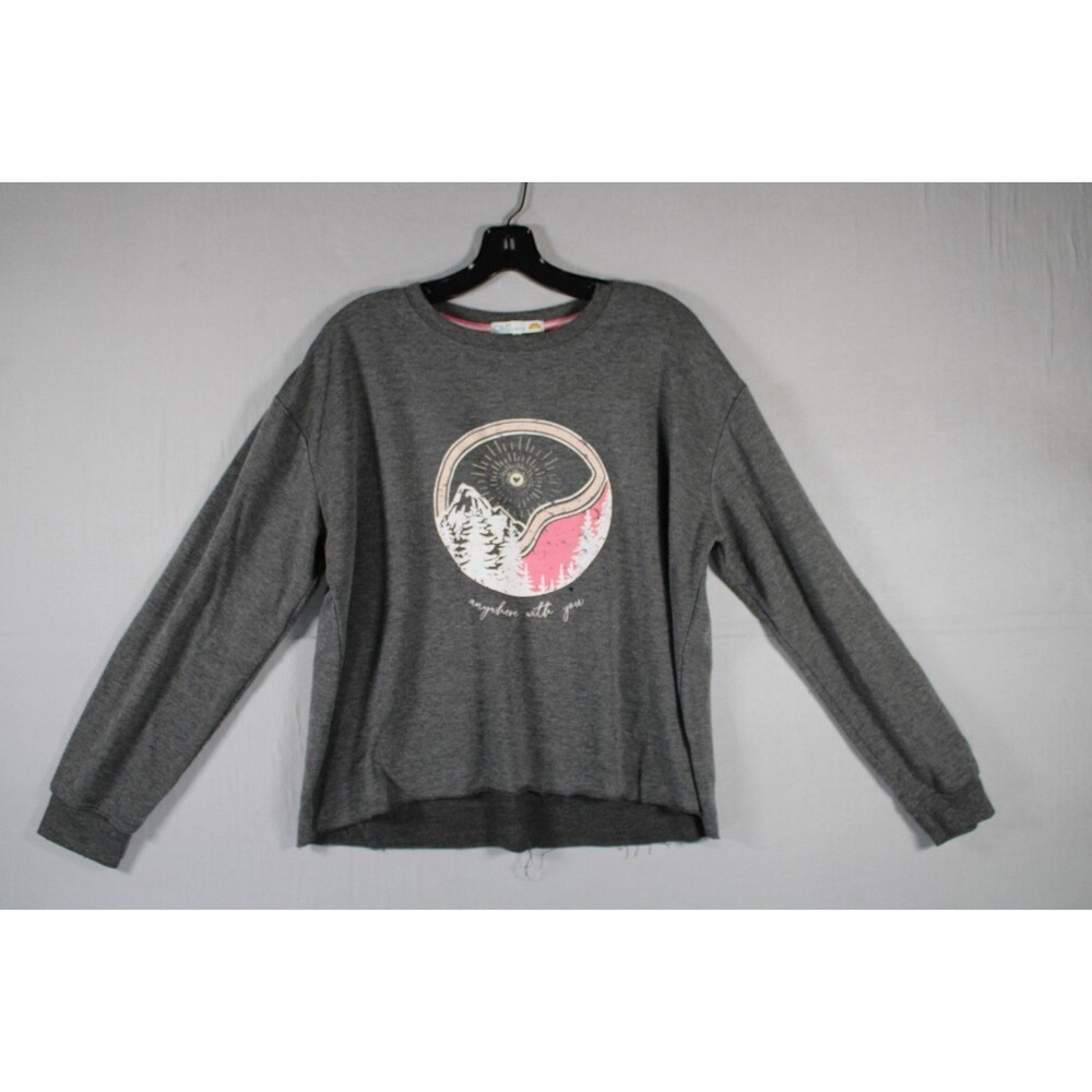 C&C California Women M Sweatshirt Gray Anywhere With You Mountain Graphic Crew